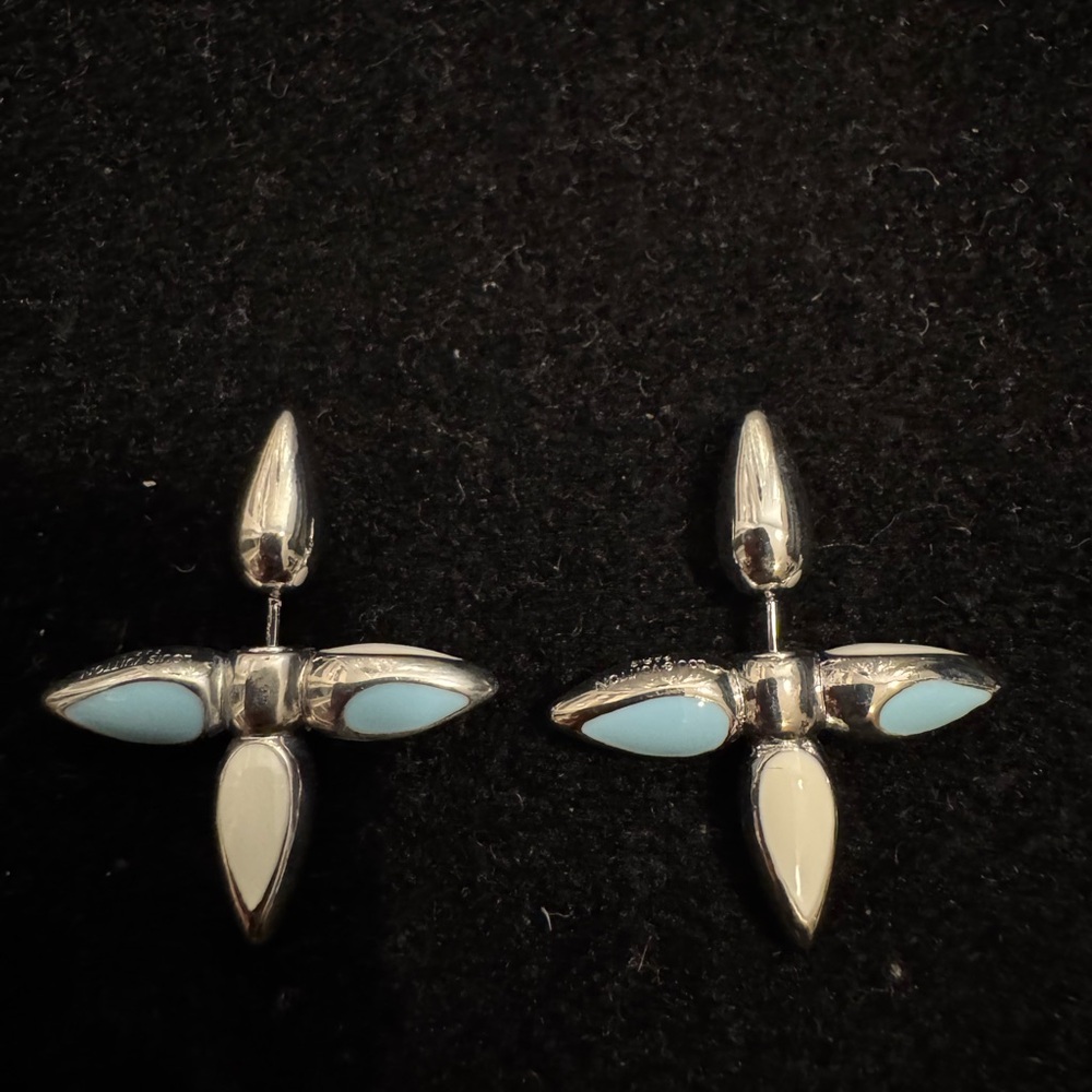 Louis Vuitton Silver and Blue Monogram Floral  Cross Earrings
